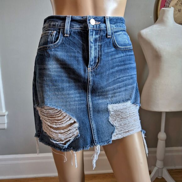 L'Agence Mini Jean Skirt Jolene Designer Distressed Denim Size 24 - Picture 2 of 10